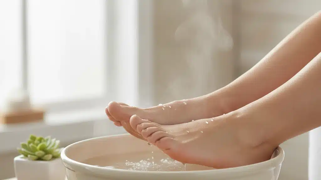 Como usar sal e água morna para reduzir inchaço nos pés naturalmente
