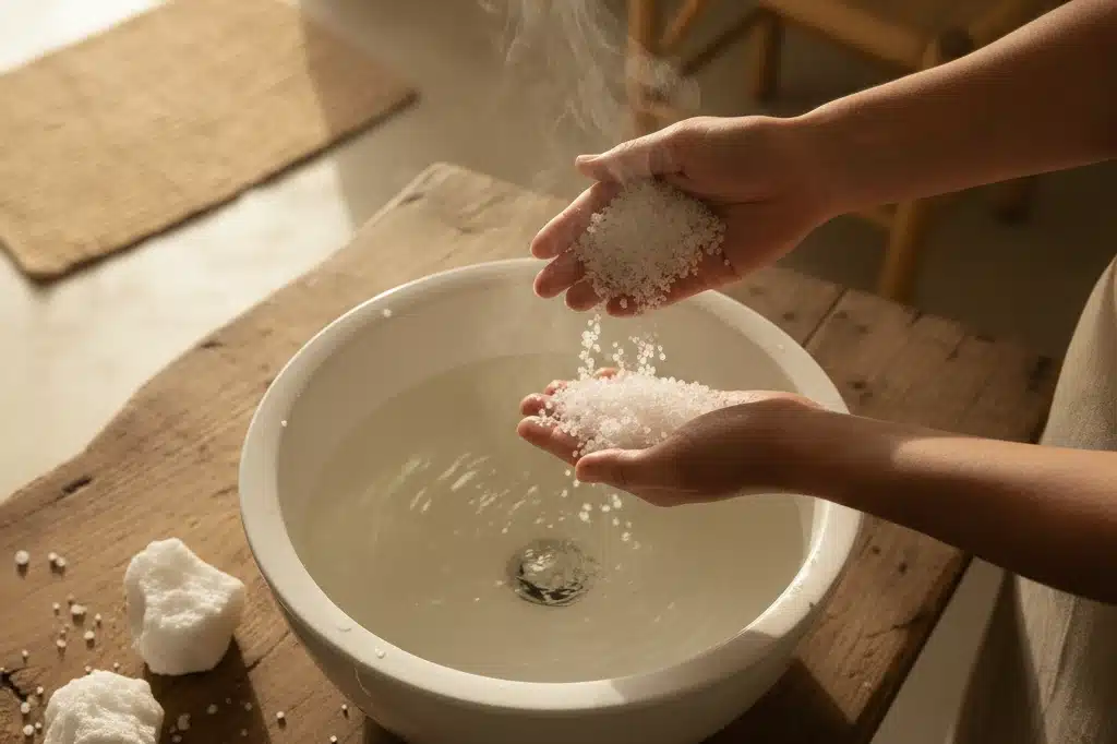 Como usar sal e água morna para reduzir inchaço nos pés naturalmente